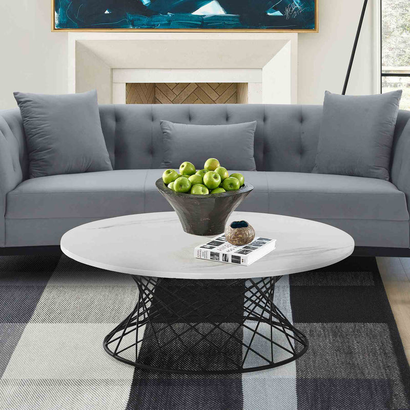 Loxley White Marble Coffee Table with Black Metal Base - Furniture City (CA)l