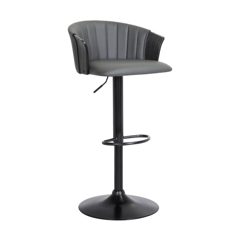 Lydia Adjustable Black Wood Bar Stool in Gray Faux Leather with Black Metal - Furniture City (CA)l