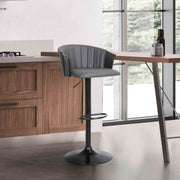 Lydia Adjustable Black Wood Bar Stool in Gray Faux Leather with Black Metal - Furniture City (CA)l