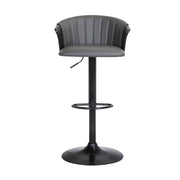 Lydia Adjustable Black Wood Bar Stool in Gray Faux Leather with Black Metal - Furniture City (CA)l