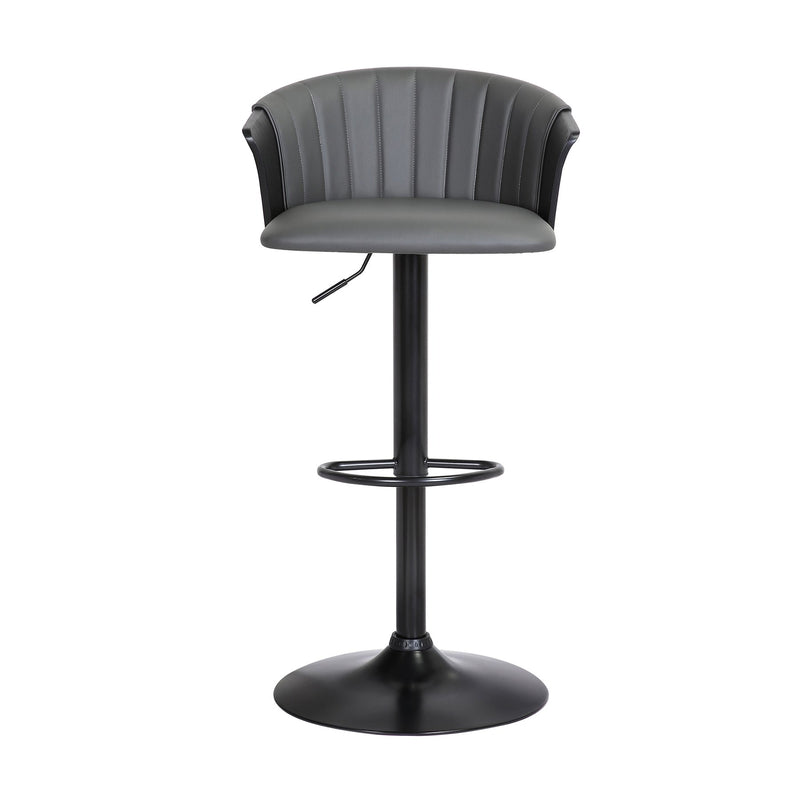Lydia Adjustable Black Wood Bar Stool in Gray Faux Leather with Black Metal - Furniture City (CA)l