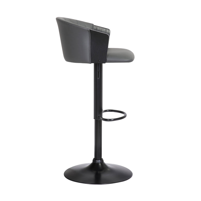 Lydia Adjustable Black Wood Bar Stool in Gray Faux Leather with Black Metal - Furniture City (CA)l