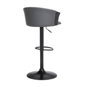 Lydia Adjustable Black Wood Bar Stool in Gray Faux Leather with Black Metal - Furniture City (CA)l