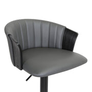 Lydia Adjustable Black Wood Bar Stool in Gray Faux Leather with Black Metal - Furniture City (CA)l