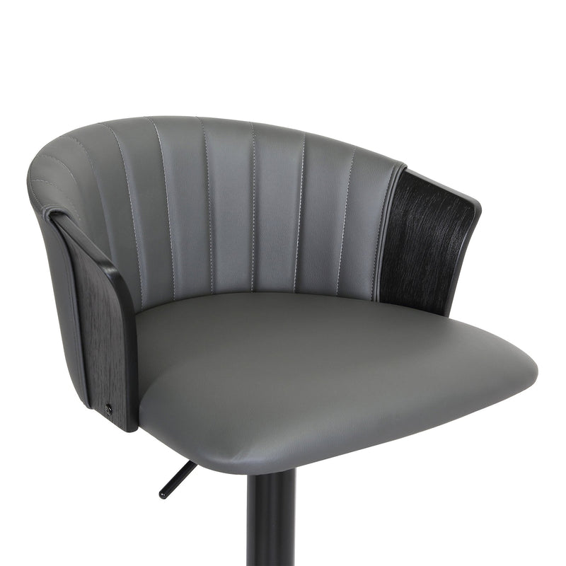 Lydia Adjustable Black Wood Bar Stool in Gray Faux Leather with Black Metal - Furniture City (CA)l