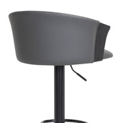 Lydia Adjustable Black Wood Bar Stool in Gray Faux Leather with Black Metal - Furniture City (CA)l
