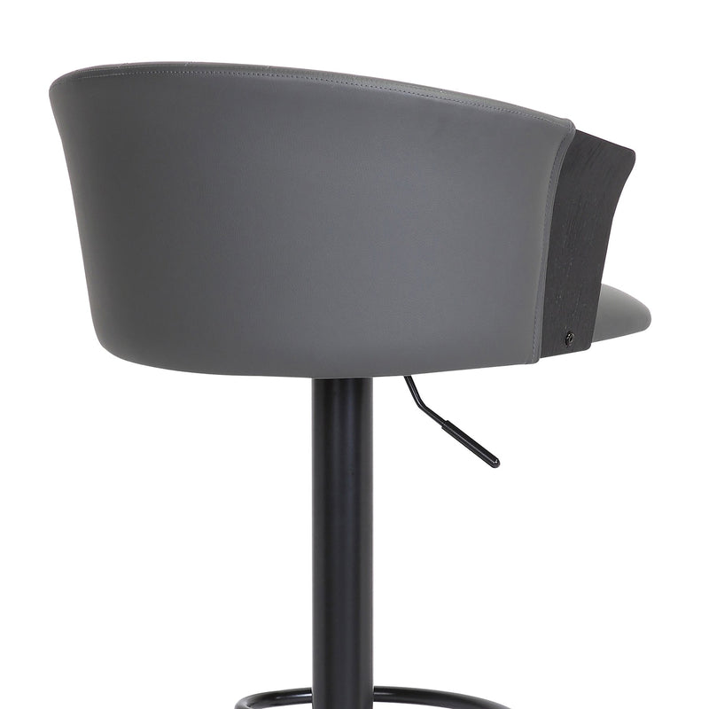Lydia Adjustable Black Wood Bar Stool in Gray Faux Leather with Black Metal - Furniture City (CA)l