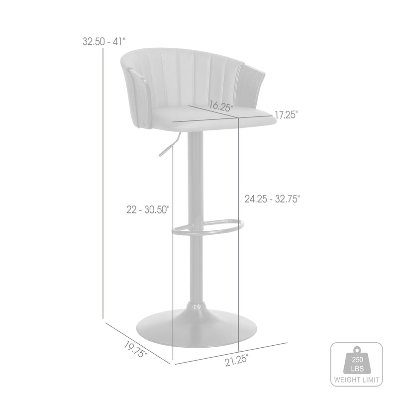 Lydia Adjustable Black Wood Bar Stool in Gray Faux Leather with Black Metal - Furniture City (CA)l