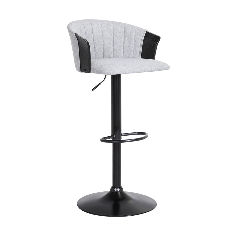 Lydia Adjustable Black Wood Bar Stool in Light Gray Fabric with Black Metal - Furniture City (CA)l