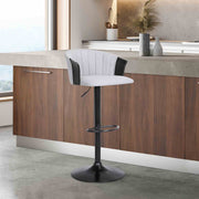 Lydia Adjustable Black Wood Bar Stool in Light Gray Fabric with Black Metal - Furniture City (CA)l