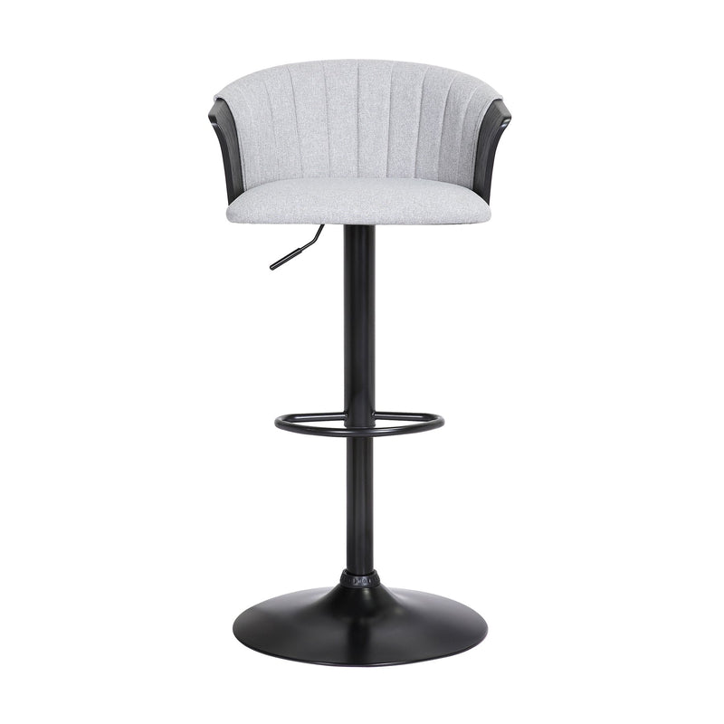 Lydia Adjustable Black Wood Bar Stool in Light Gray Fabric with Black Metal - Furniture City (CA)l