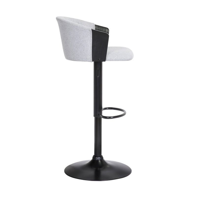 Lydia Adjustable Black Wood Bar Stool in Light Gray Fabric with Black Metal - Furniture City (CA)l