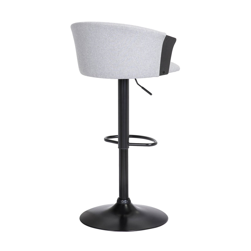 Lydia Adjustable Black Wood Bar Stool in Light Gray Fabric with Black Metal - Furniture City (CA)l