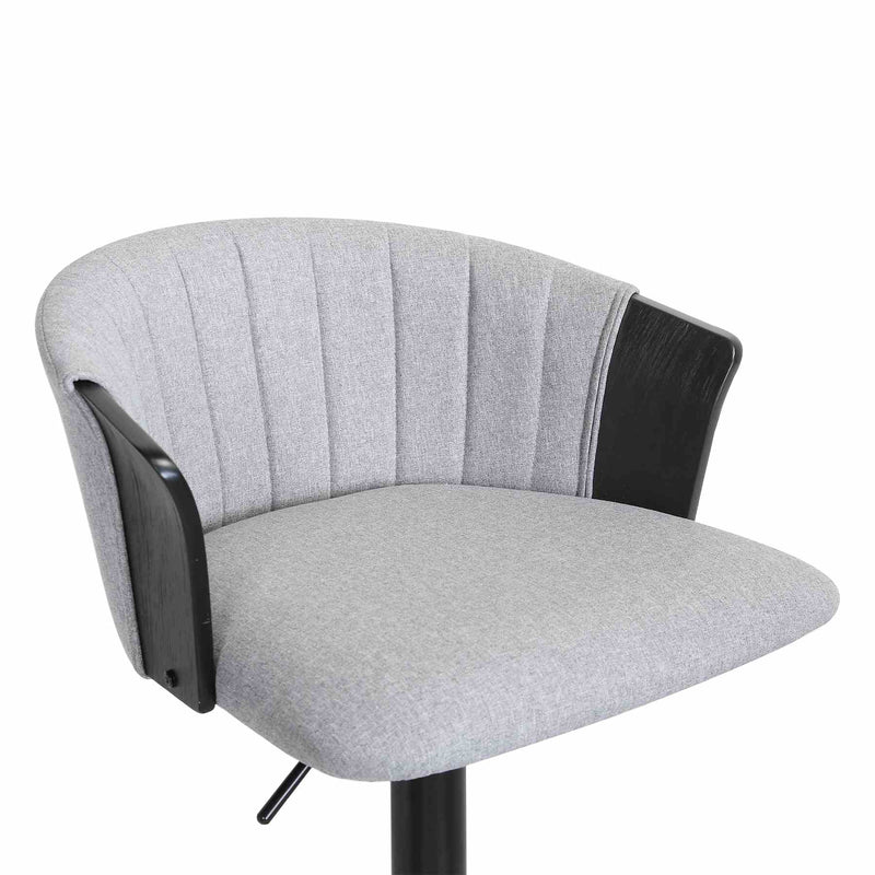 Lydia Adjustable Black Wood Bar Stool in Light Gray Fabric with Black Metal - Furniture City (CA)l