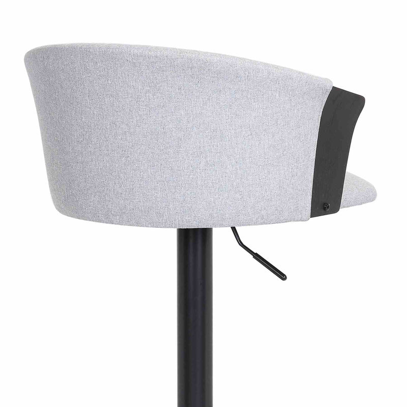 Lydia Adjustable Black Wood Bar Stool in Light Gray Fabric with Black Metal - Furniture City (CA)l