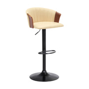 Lydia Adjustable Walnut Wood Bar Stool in Cream Faux Leather with Black Metal - Furniture City (CA)l