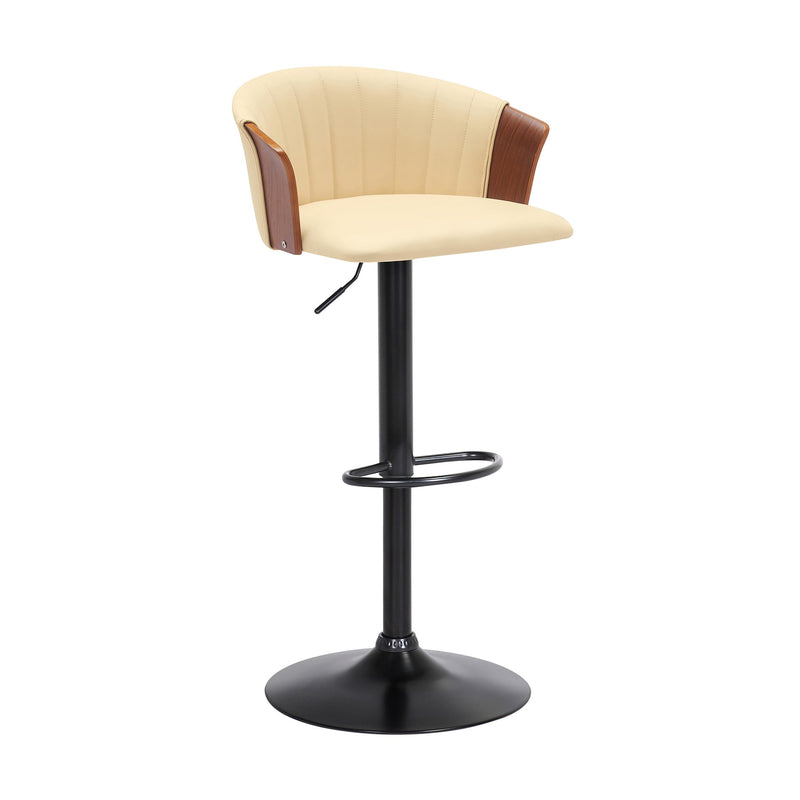 Lydia Adjustable Walnut Wood Bar Stool in Cream Faux Leather with Black Metal - Furniture City (CA)l