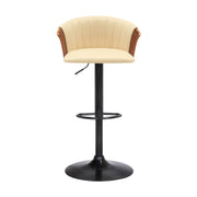 Lydia Adjustable Walnut Wood Bar Stool in Cream Faux Leather with Black Metal - Furniture City (CA)l