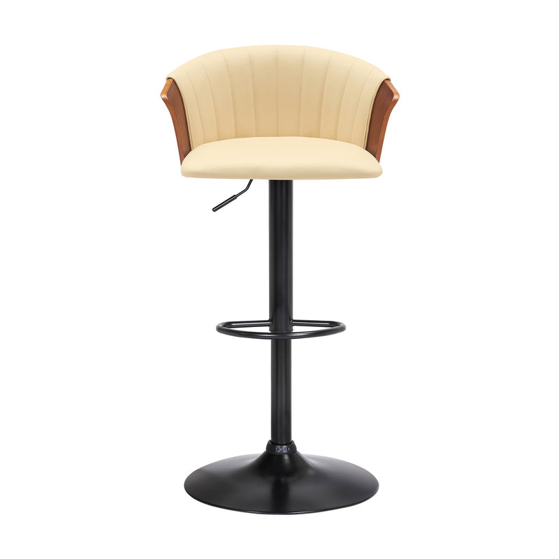 Lydia Adjustable Walnut Wood Bar Stool in Cream Faux Leather with Black Metal - Furniture City (CA)l