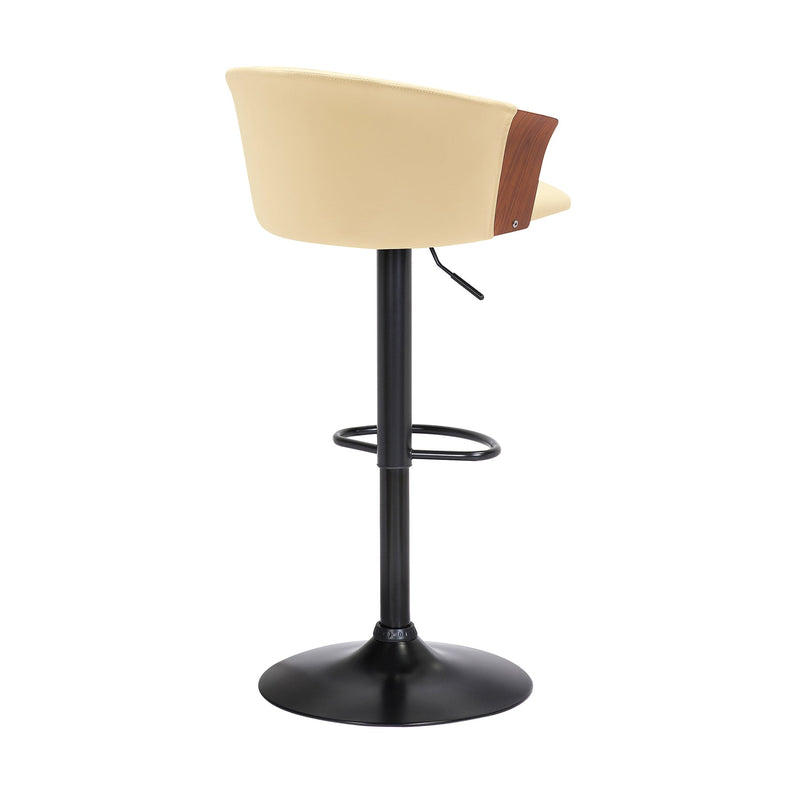 Lydia Adjustable Walnut Wood Bar Stool in Cream Faux Leather with Black Metal - Furniture City (CA)l