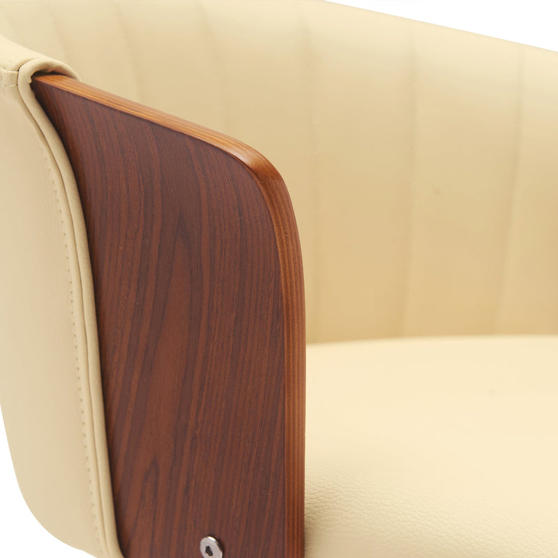 Lydia Adjustable Walnut Wood Bar Stool in Cream Faux Leather with Black Metal - Furniture City (CA)l