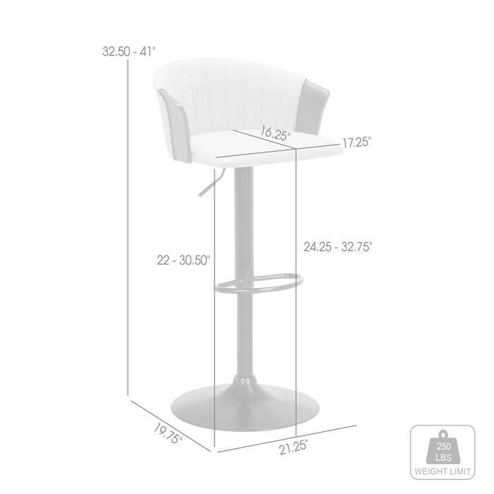 Lydia Adjustable Walnut Wood Bar Stool in Cream Faux Leather with Black Metal