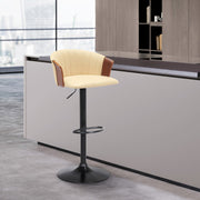Lydia Adjustable Walnut Wood Bar Stool in Cream Faux Leather with Black Metal - Furniture City (CA)l