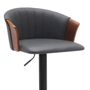 Lydia Adjustable Walnut Wood Bar Stool in Gray Faux Leather with Black Metal - Furniture City (CA)l