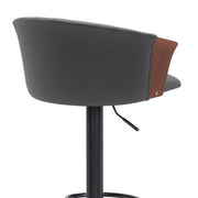 Lydia Adjustable Walnut Wood Bar Stool in Gray Faux Leather with Black Metal - Furniture City (CA)l