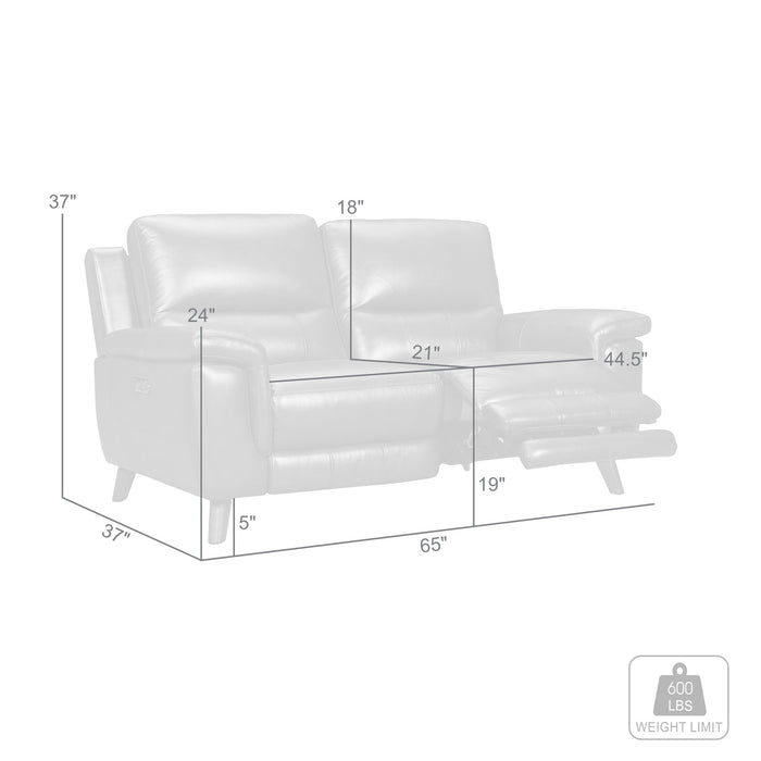 Lizette 65" Brown Leather Power Recliner Loveseat with USB