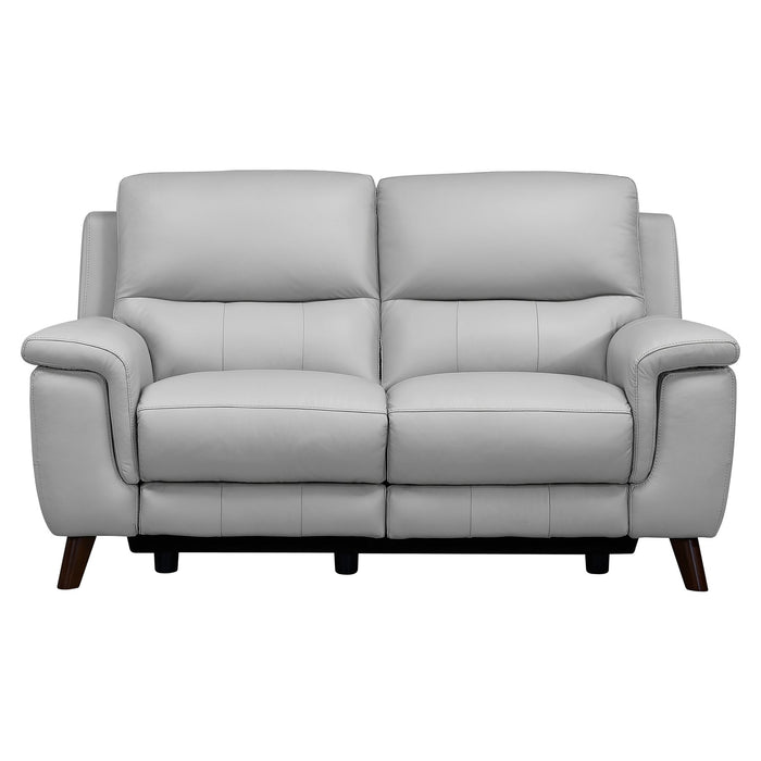 Lizette Contemporary Loveseat in Dark Brown Wood Finish and Dove Gray Genuine Leather