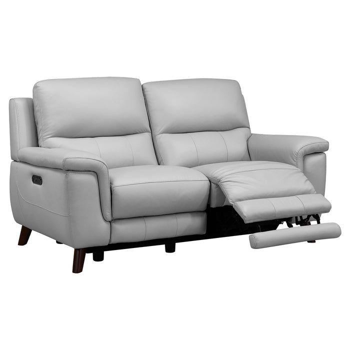 Lizette Contemporary Loveseat in Dark Brown Wood Finish and Dove Gray Genuine Leather