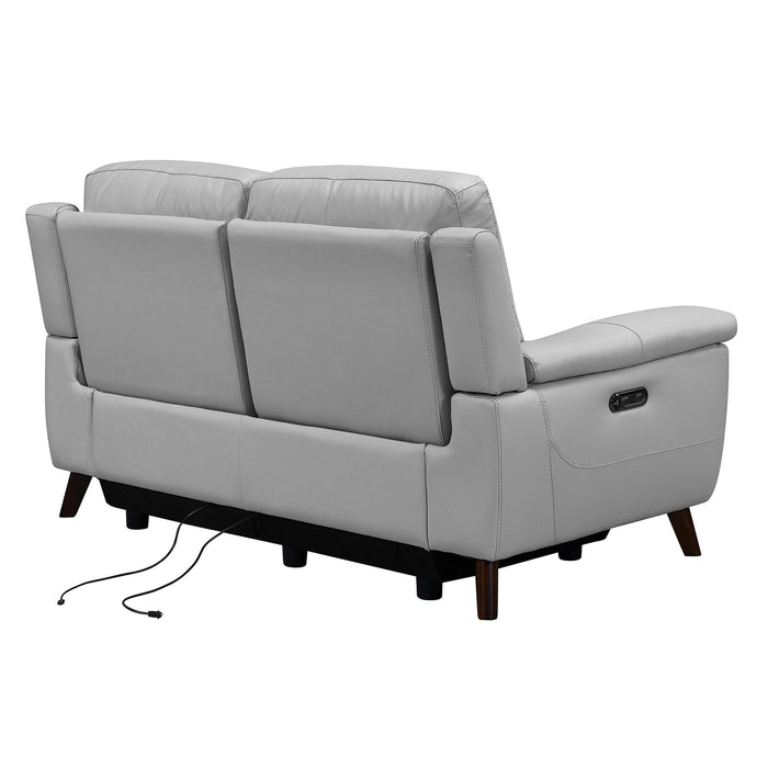 Lizette Contemporary Loveseat in Dark Brown Wood Finish and Dove Gray Genuine Leather