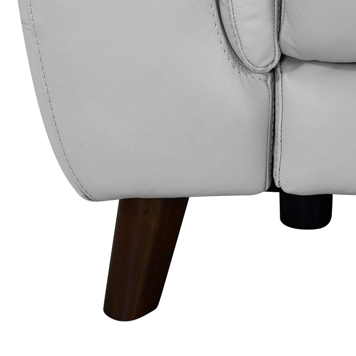 Lizette Contemporary Loveseat in Dark Brown Wood Finish and Dove Gray Genuine Leather