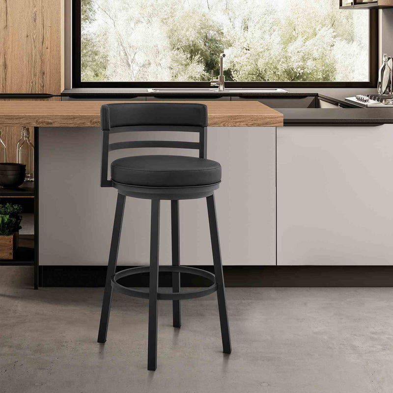 Madrid 30" Bar Height Swivel Black Faux Leather and Metal Bar Stool - Furniture City (CA)l