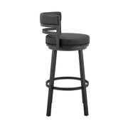 Madrid 30" Bar Height Swivel Black Faux Leather and Metal Bar Stool - Furniture City (CA)l