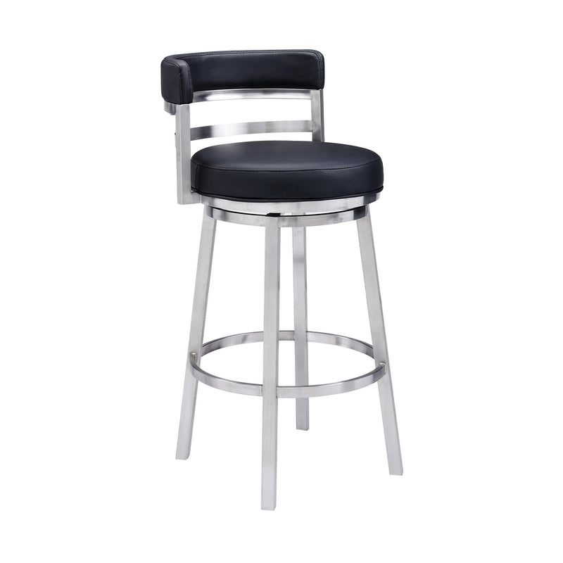 Madrid 26" Counter Height Swivel Black Faux Leather and Brushed Stainless Steel Bar Stool - Furniture City (CA)l