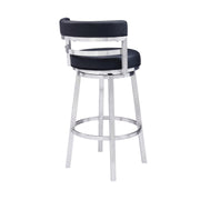 Madrid 26" Counter Height Swivel Black Faux Leather and Brushed Stainless Steel Bar Stool - Furniture City (CA)l