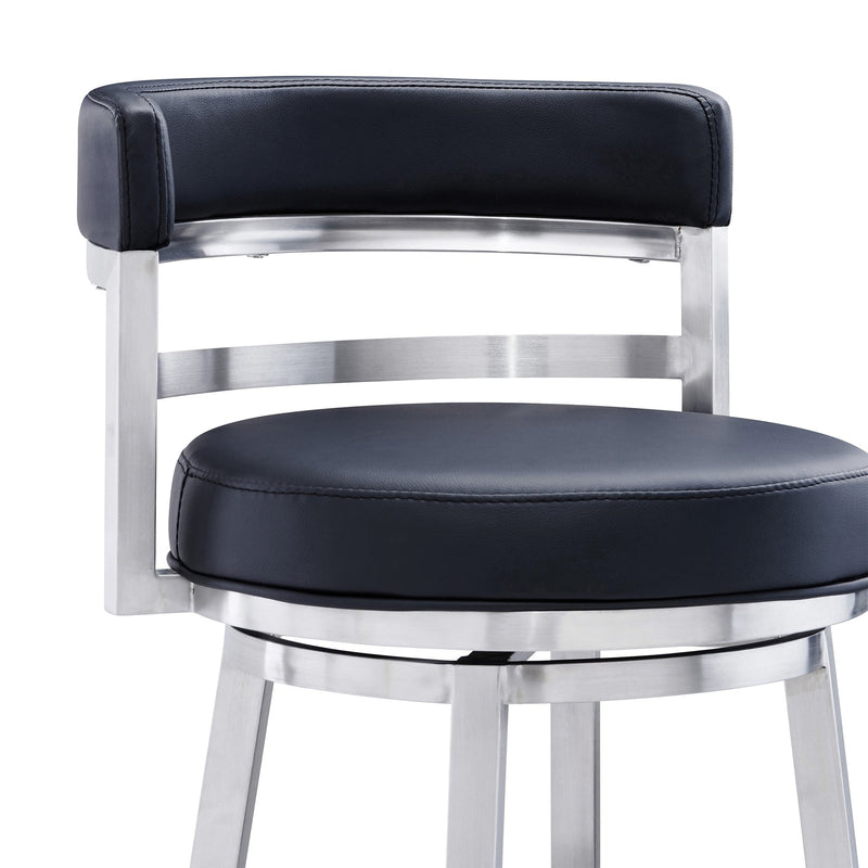 Madrid 26" Counter Height Swivel Black Faux Leather and Brushed Stainless Steel Bar Stool - Furniture City (CA)l