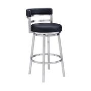 Madrid 30" Bar Height Swivel Black Faux Leather and Brushed Stainless Steel Bar Stool - Furniture City (CA)l