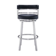 Madrid 30" Bar Height Swivel Black Faux Leather and Brushed Stainless Steel Bar Stool - Furniture City (CA)l
