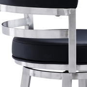 Madrid 30" Bar Height Swivel Black Faux Leather and Brushed Stainless Steel Bar Stool - Furniture City (CA)l