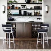 Madrid 30" Bar Height Swivel Black Faux Leather and Brushed Stainless Steel Bar Stool - Furniture City (CA)l