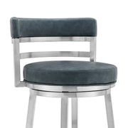 Madrid 26" Counter Height Swivel Blue Faux Leather and Brushed Stainless Steel Bar Stool - Furniture City (CA)l