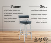 Madrid 26" Counter Height Swivel Blue Faux Leather and Brushed Stainless Steel Bar Stool - Furniture City (CA)l