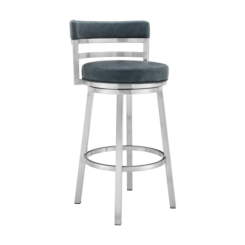 Madrid 30" Bar Height Swivel Blue Faux Leather and Brushed Stainless Steel Bar Stool - Furniture City (CA)l