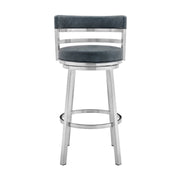 Madrid 30" Bar Height Swivel Blue Faux Leather and Brushed Stainless Steel Bar Stool - Furniture City (CA)l