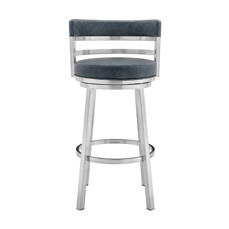 Madrid 30" Bar Height Swivel Blue Faux Leather and Brushed Stainless Steel Bar Stool - Furniture City (CA)l