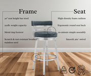 Madrid 30" Bar Height Swivel Blue Faux Leather and Brushed Stainless Steel Bar Stool - Furniture City (CA)l