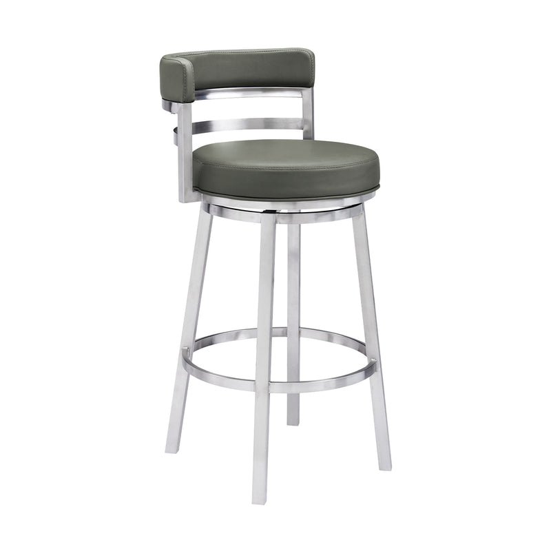 Madrid 26" Counter Height Swivel Gray Faux Leather and Brushed Stainless Steel Bar Stool - Furniture City (CA)l